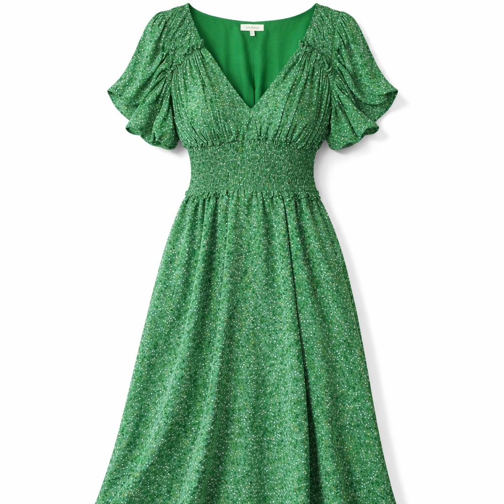 A green dress with a vineyard background from Max Studio at XL size.
